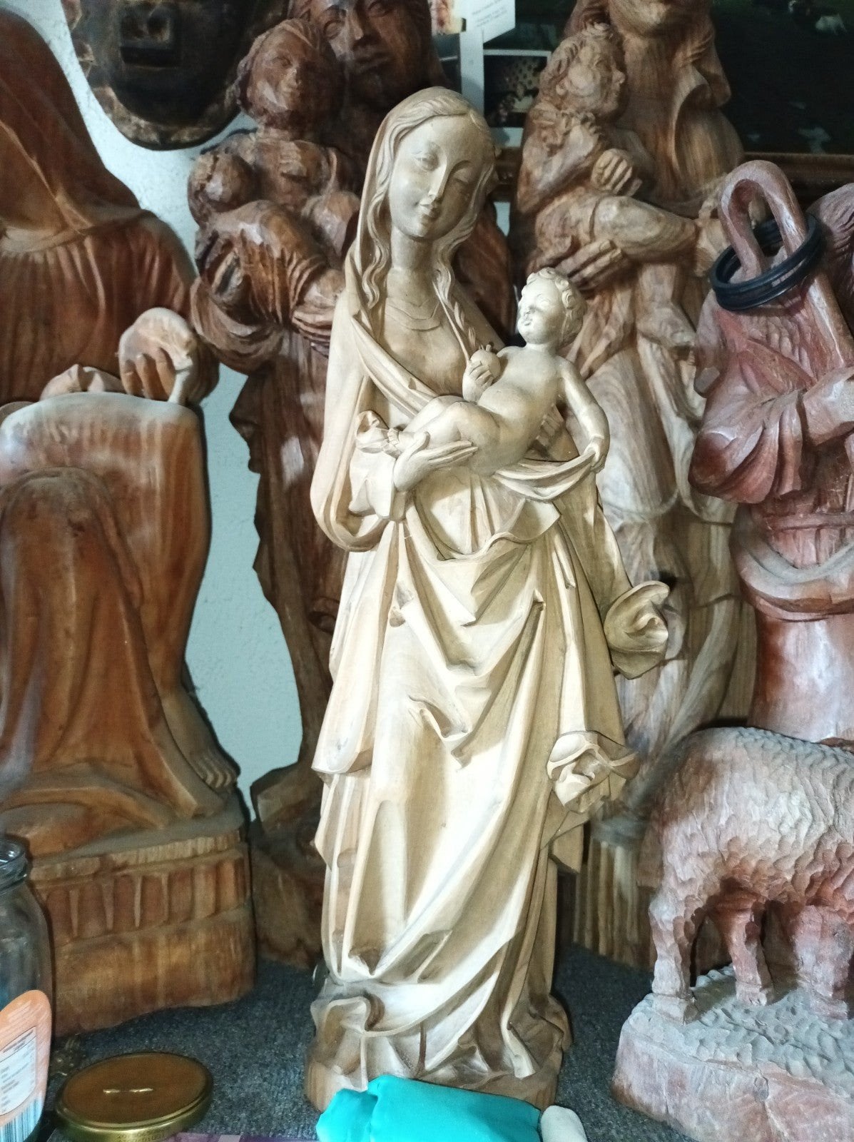 Houten beeld Maria met kind, 55 cm hoog, Antiek en Kunst, Kunst | Beelden en Houtsnijwerken, Ophalen of Verzenden