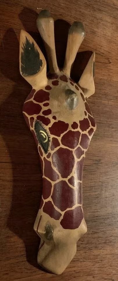 Houten giraffekop wandversiering, houtsnijwerk giraf giraffe, Ophalen of Verzenden, Hout, Wanddecoratie, Zoogdier