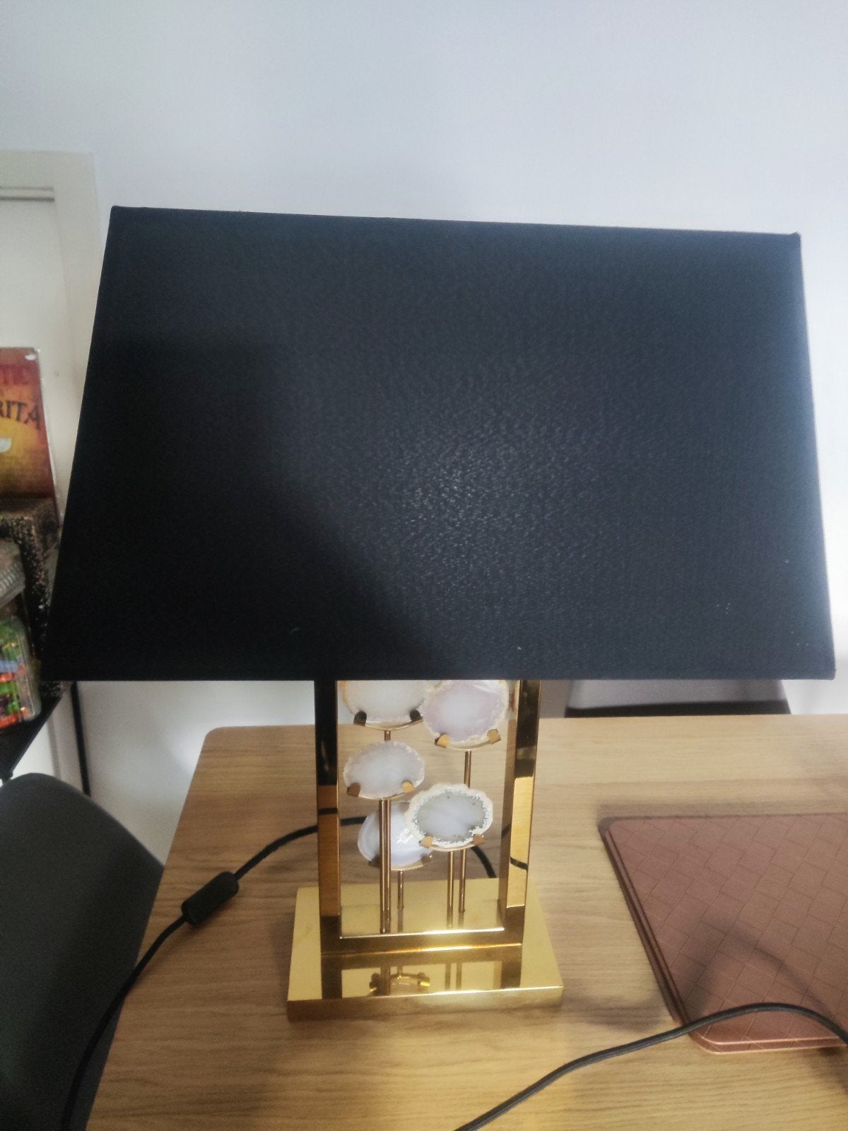 Luxe Tafellamp met Agaten Schijven en Zwarte Kap, Huis en Inrichting, Zwart, Zo goed als nieuw, Modern, Ophalen