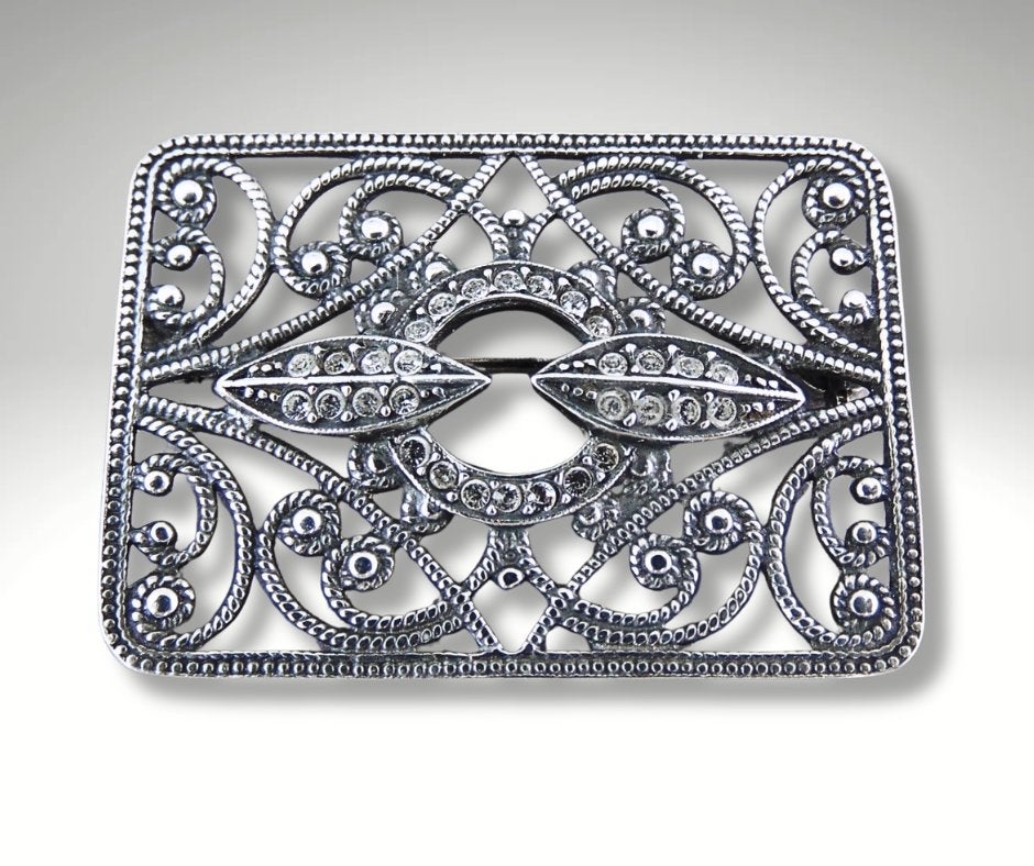 Mooie NIEUW Art Deco 925 zilveren Timeless Classics broche!, Sieraden, Tassen en Uiterlijk, Met kristal, Verzenden, Minder dan 4 cm