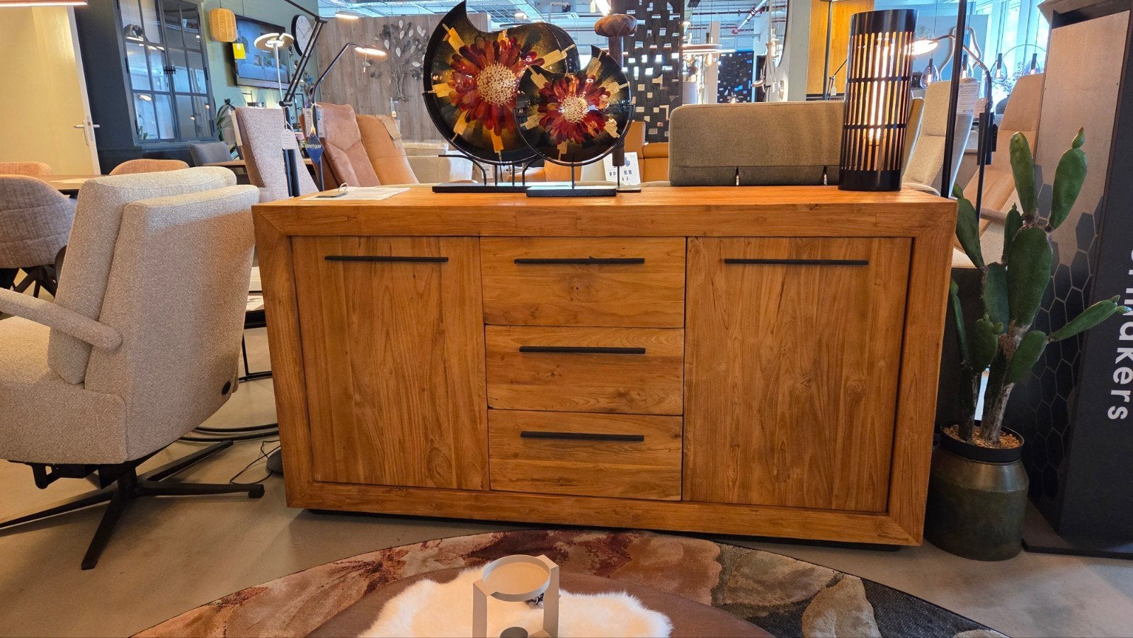 Dressoir teak 160cm, Ophalen, 25 tot 50 cm, 150 tot 200 cm