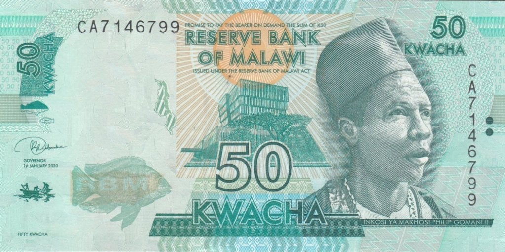 Malawi bankbiljet 50 Kwacha Fishermen in Boat 2020, Pick 64g, Ophalen of Verzenden, Overige landen, Los biljet