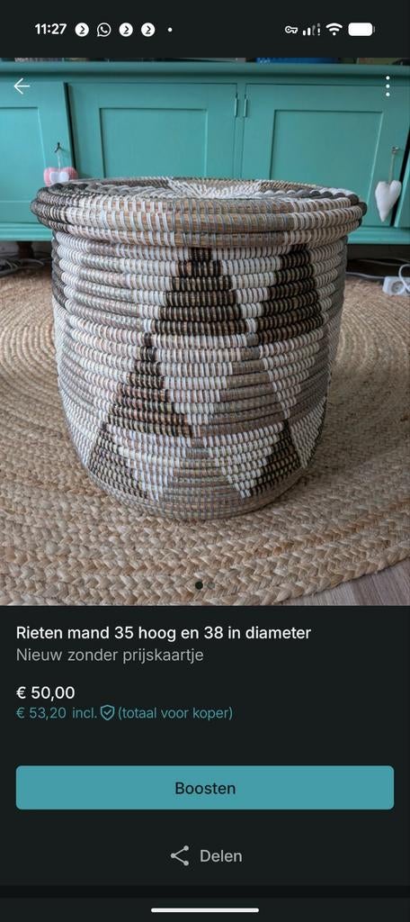 Rieten mand met deksel. Vaste prijs. Nieuw., Ophalen of Verzenden