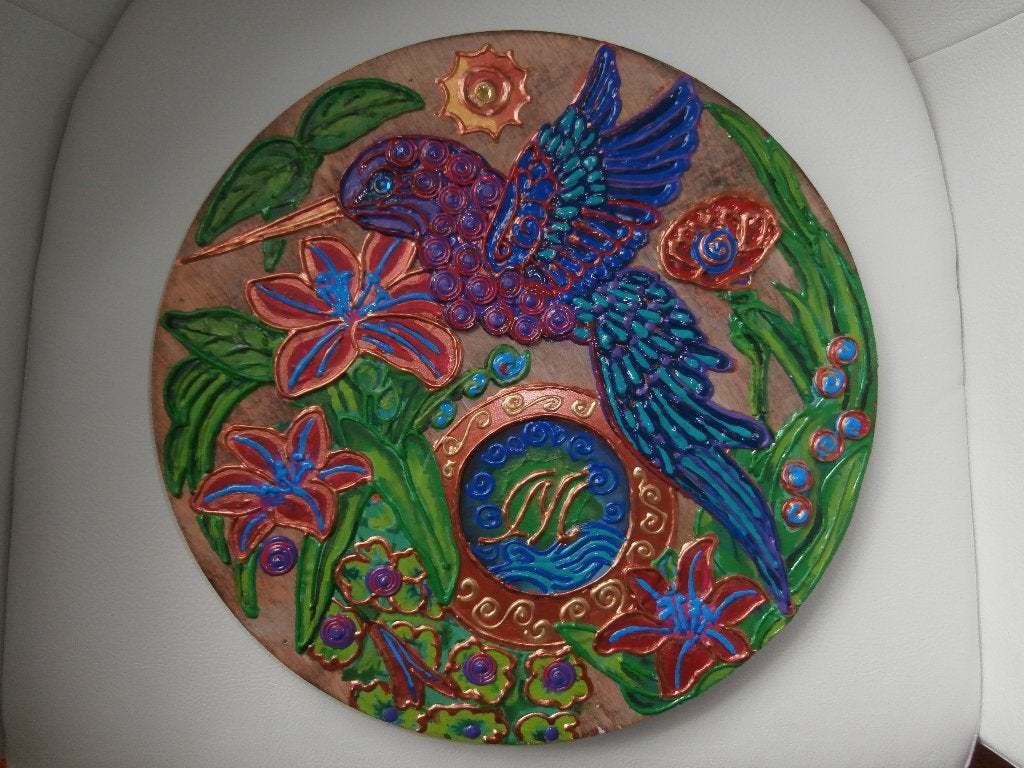 Kolibrie 3D schildering op sloophout prachtige kleuren!, Antiek en Kunst, Kunst | Schilderijen | Klassiek, Acrylverf, Overige stijlen