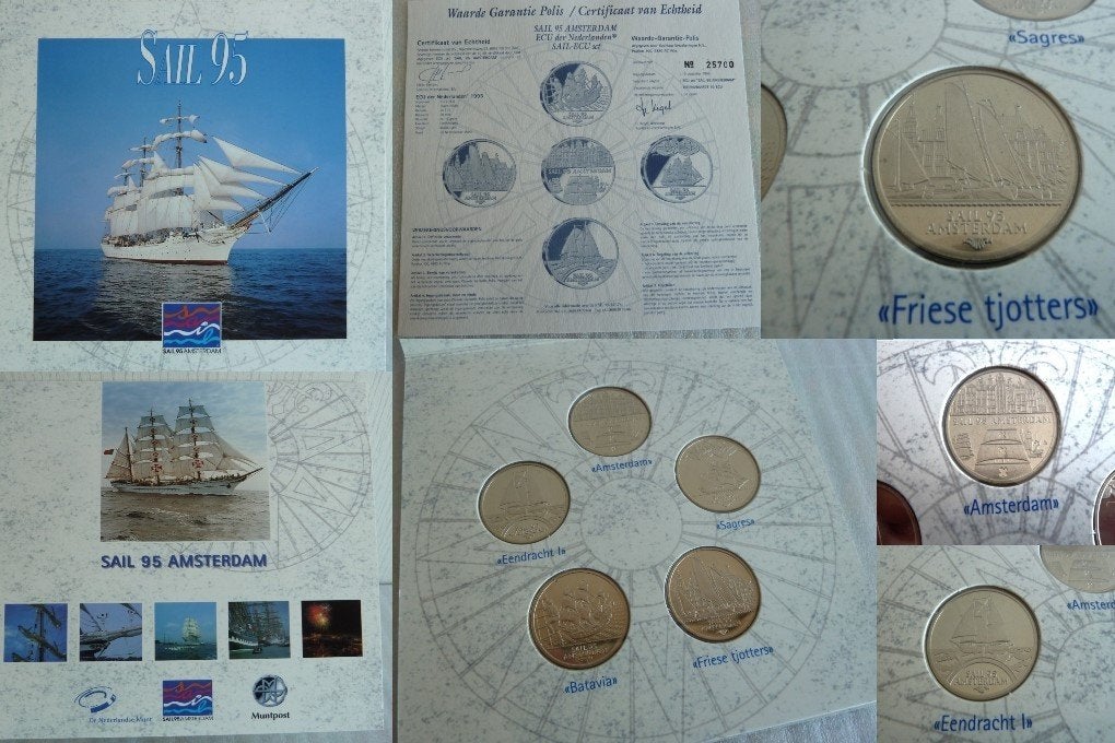 Sail 95 Amsterdam ecu-set met certificaat, Postzegels en Munten, Munten | Nederland, Ophalen of Verzenden, Koningin Beatrix, Overige waardes