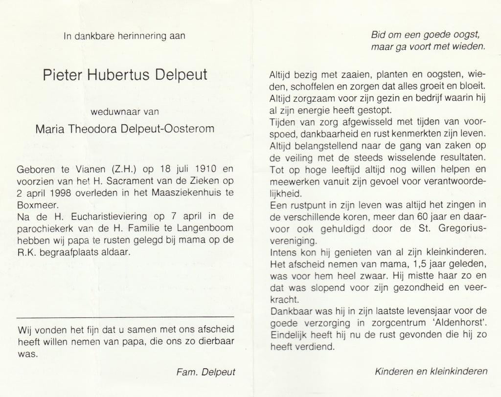 bidprentjes +brabant-delpeut-delvers-demmenie-demmers, Ophalen of Verzenden, Bidprentje