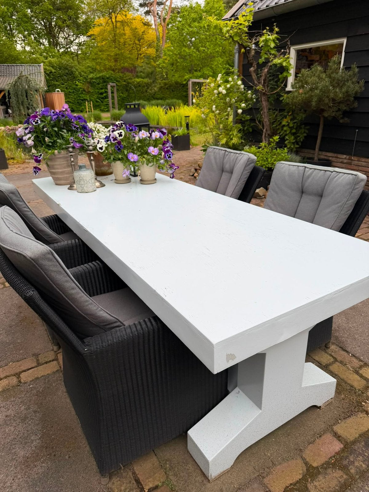 Houten tuintafel licht grijs gelakt, Ophalen, Gebruikt, Rechthoekig, Hout