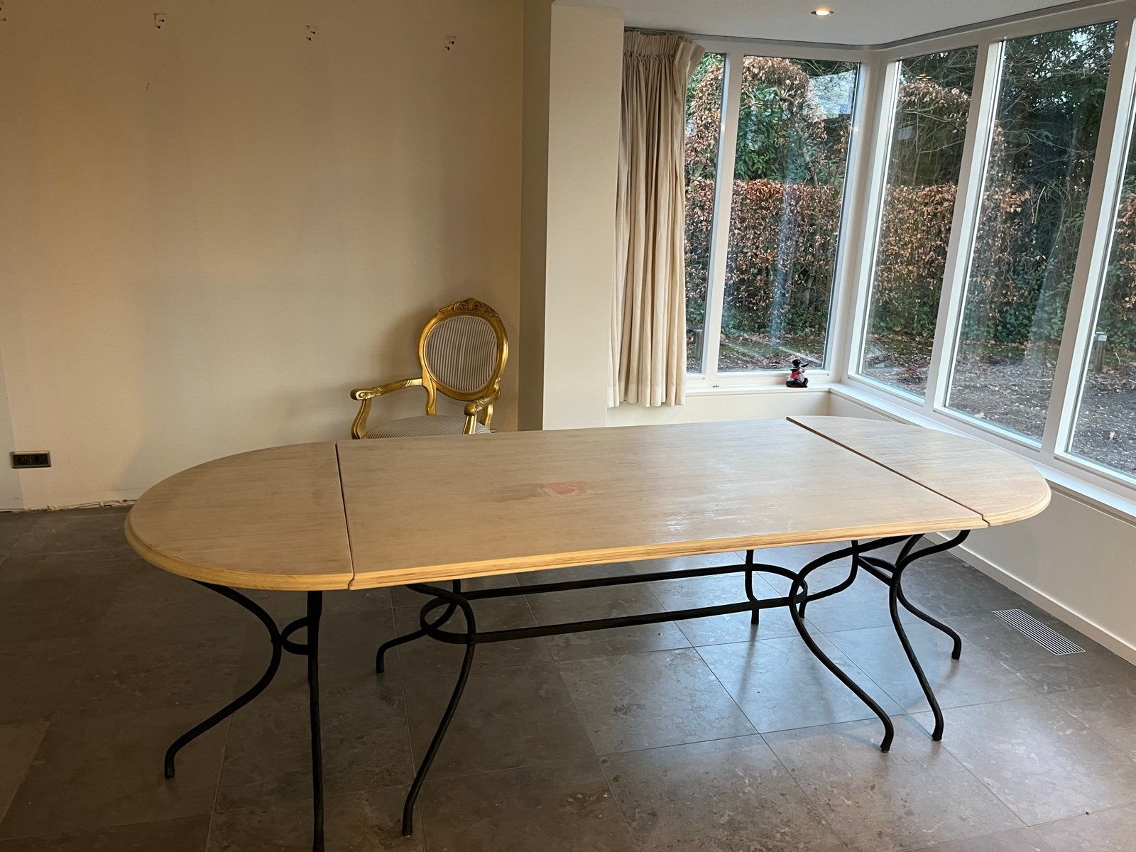 Modulaire tafel met smeedijzeren onderstel, Antiek en Kunst, Antiek | Meubels | Tafels, Ophalen of Verzenden