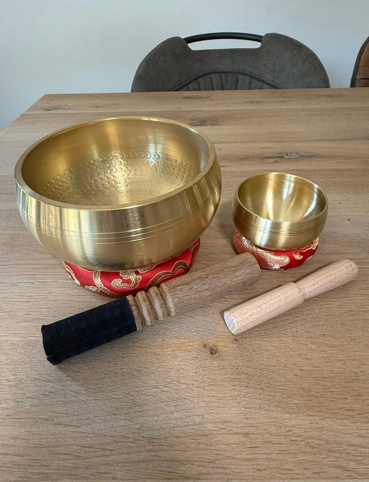 Duo Klankschalen 15 & 8 cm met Hamer en Kussen, Ophalen of Verzenden, Zo goed als nieuw