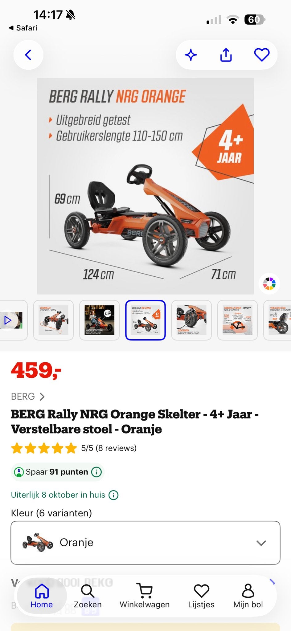 Foto 7 van BERG Rally NRG Orange Skelter - Zo goed als nieuw