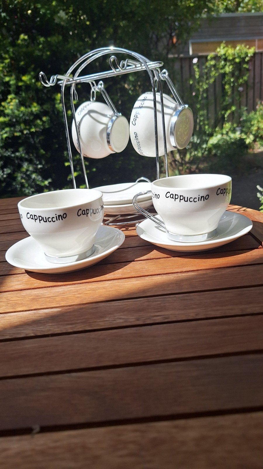 Cappuccino kop en schotel set met standaard, Keramiek, Ophalen of Verzenden, Zo goed als nieuw, Modern
