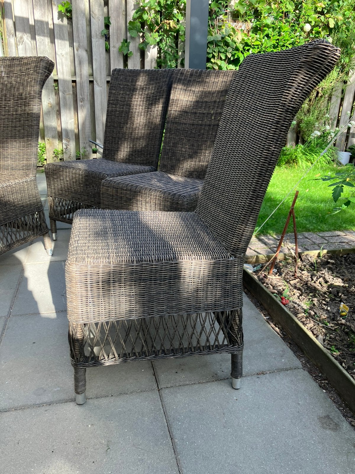 4 rotan tuinstoelen met hoge rug leuning, Ophalen of Verzenden, Gebruikt, Rotan