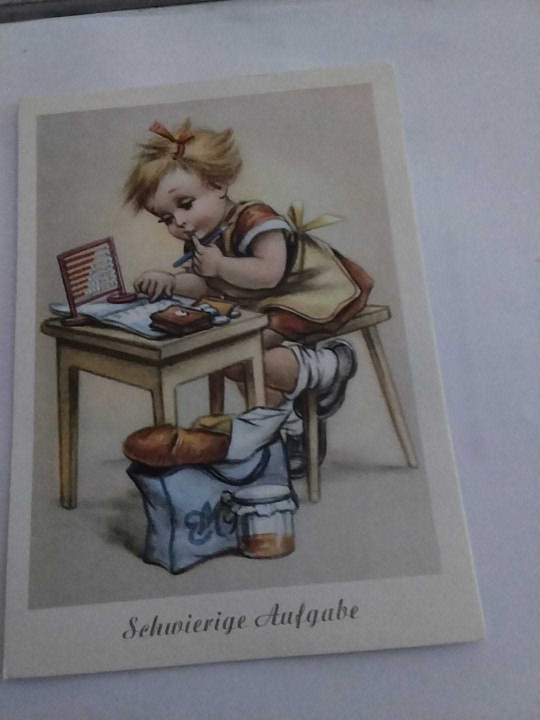 Vintage Ansichtkaart: Moeilijke Opgave - Hummel Stijl, Ophalen of Verzenden, 1940 tot 1960, Gelopen