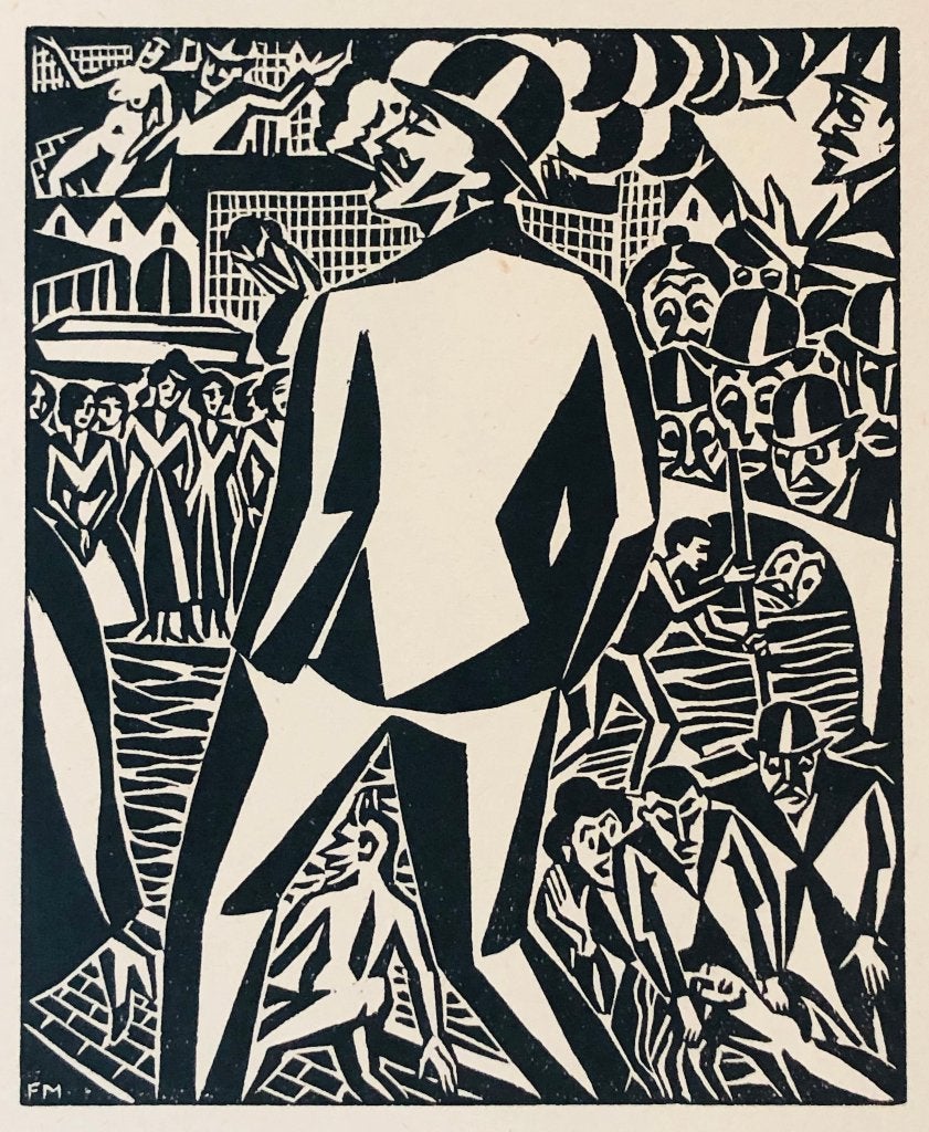 Frans Masereel (1889-1972) Houtsnede 'Rokende man' ~1925, Ophalen of Verzenden