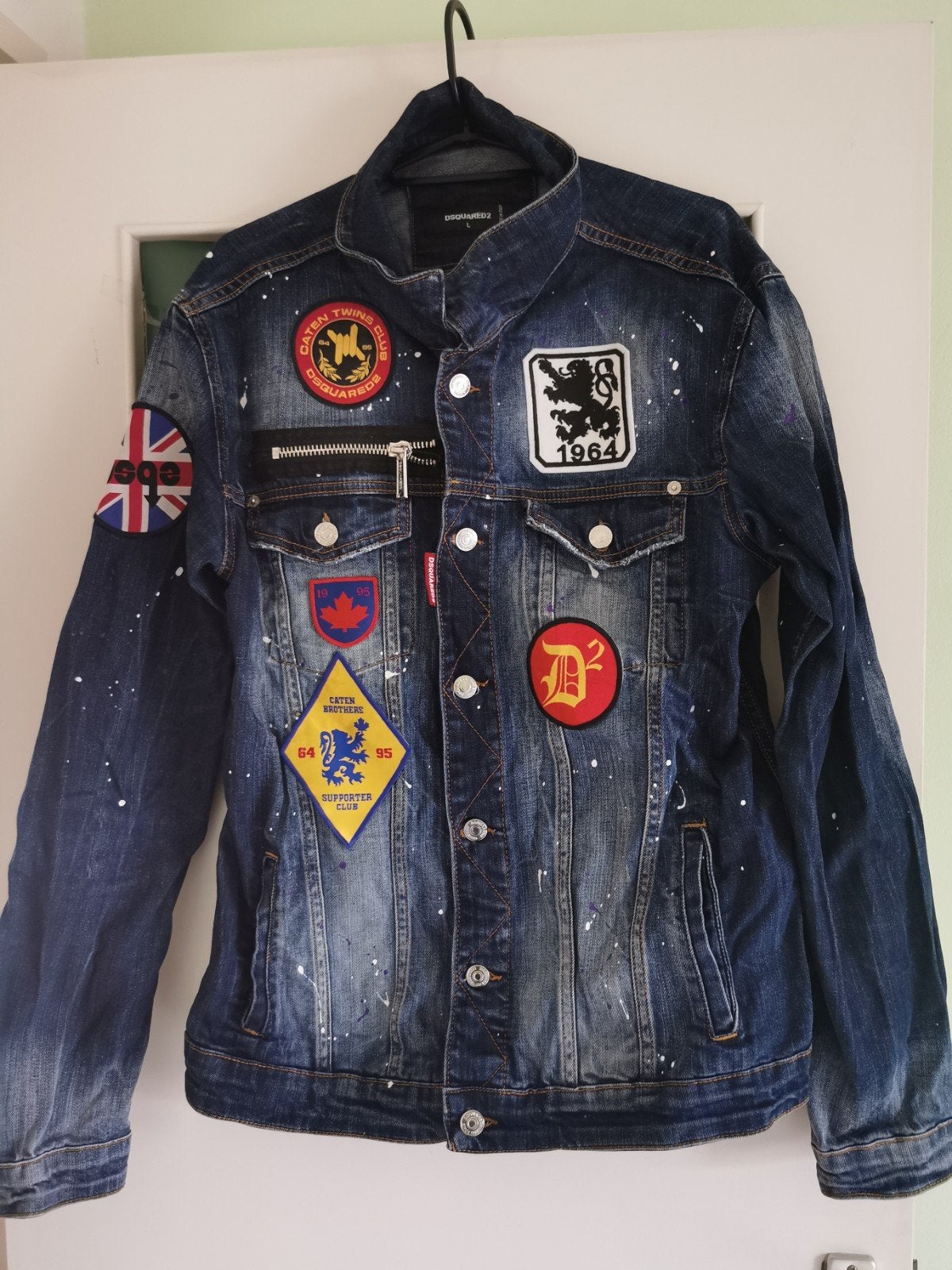 Dsquared2 spijkerjack met patches en verfspatten, Ophalen of Verzenden