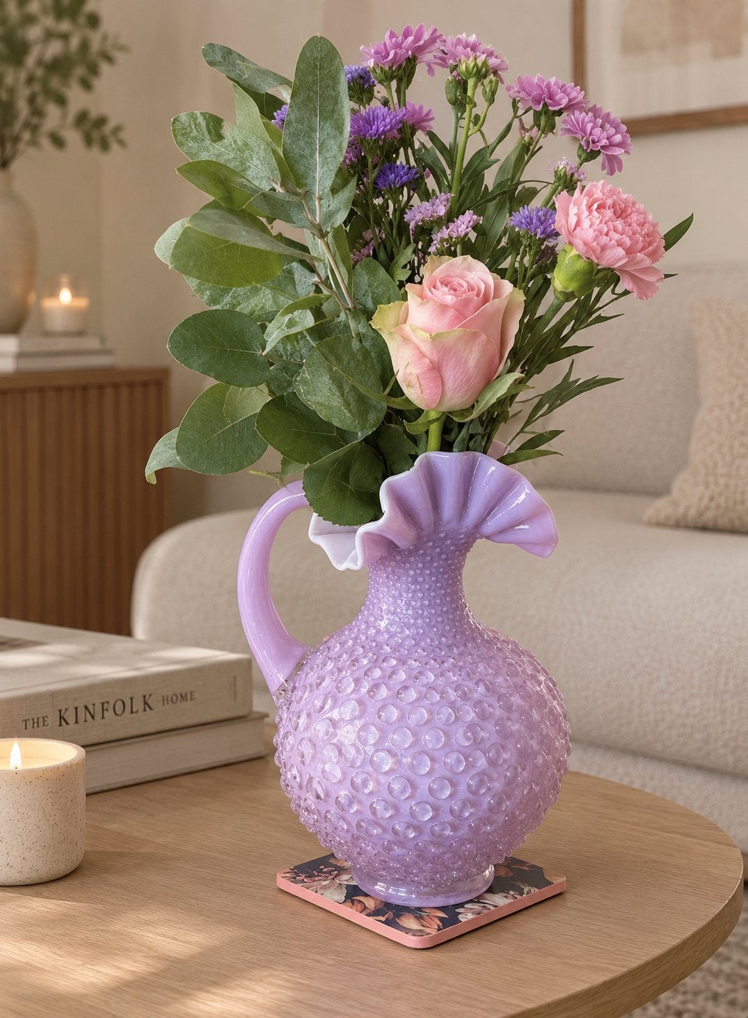 Xenos Vaas Lila Glas met Bubbeltextuur en Ruffle Rand, Ophalen of Verzenden