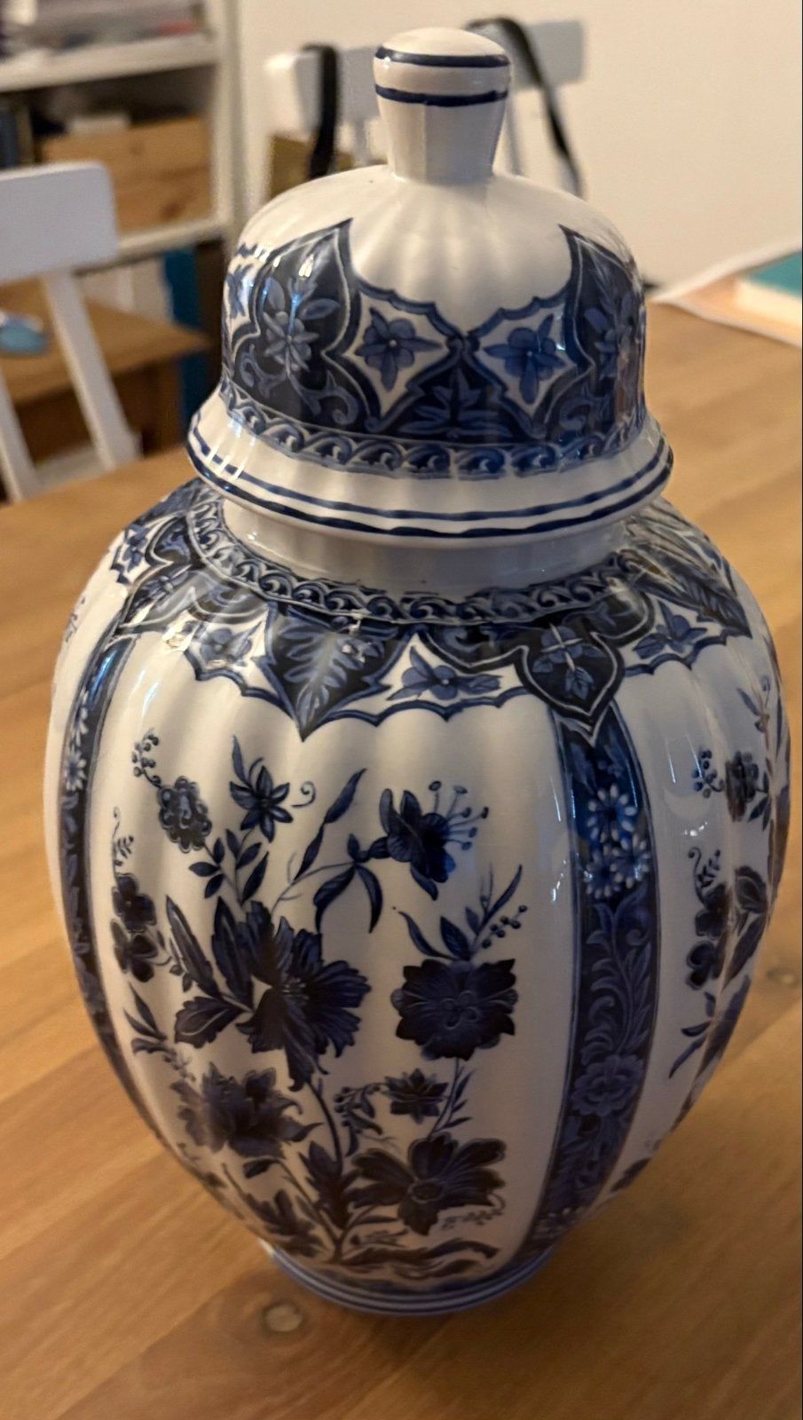 Prachtige Delfts Blauwe Gemberpot met Bloemmotief, Ophalen