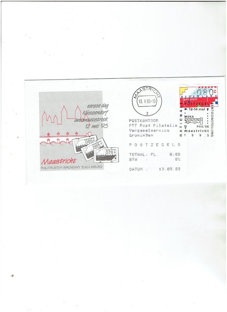 Nederland FDC automaatzegel 080 ct 1995, Postzegels en Munten, Ophalen of Verzenden, Envelop