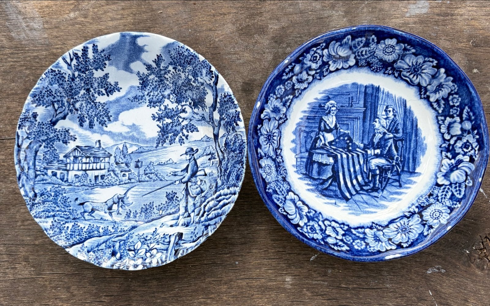 Porseleinen schaaltjes: Myott 'The Hunter' & Liberty Blue 'B, Ophalen of Verzenden