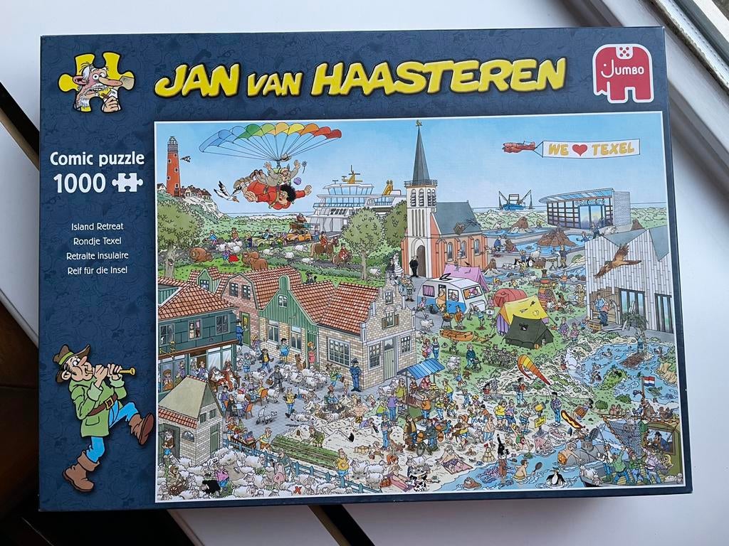 Jan van Haasteren puzzel ‘rondje Texel’ 1000 stukjes, Ophalen of Verzenden, 500 t/m 1500 stukjes, Zo goed als nieuw