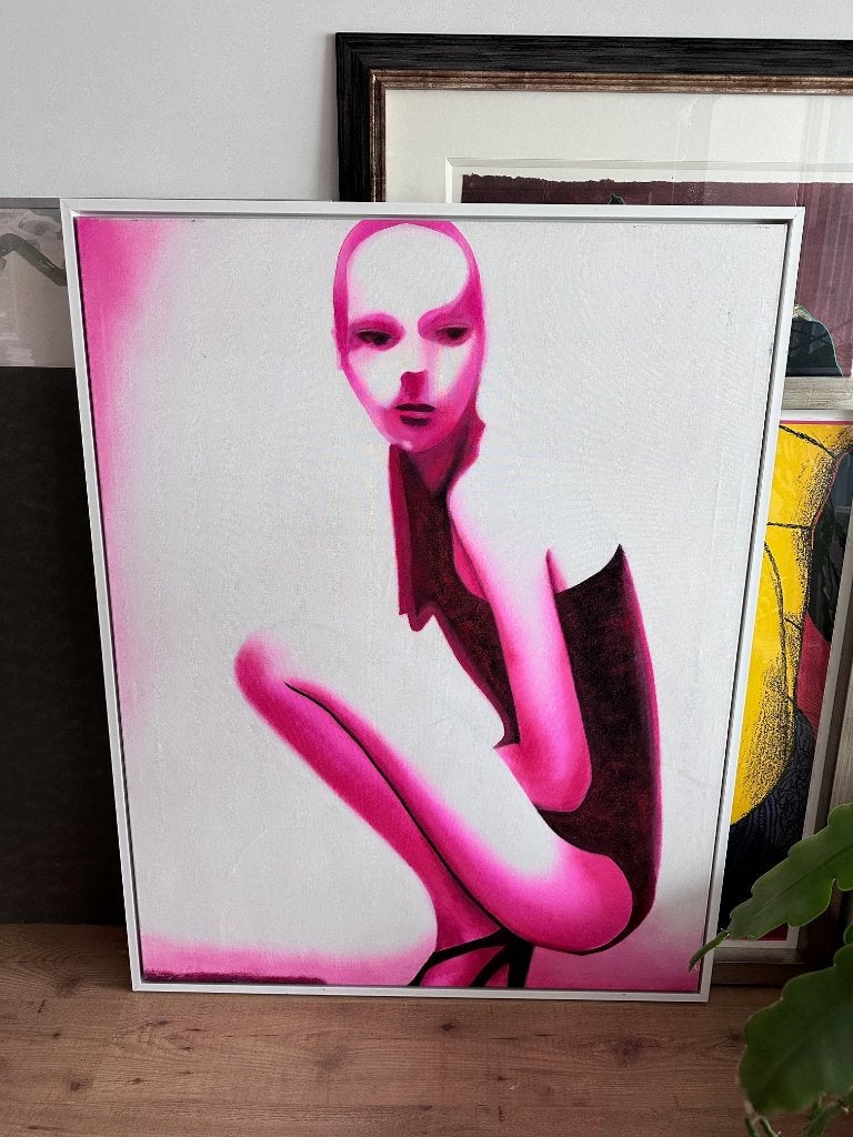 Schilderij vrouw in roze, Ophalen