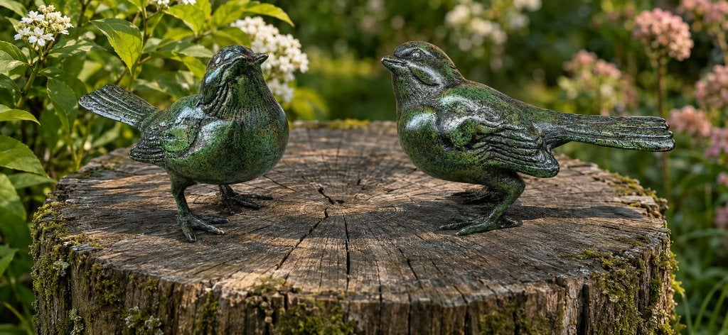 VOGELS / set / brons / MUSSEN / tuinbeeld / groen, Tuin en Terras, Nieuw, Info@huisentuindecoratiemarie.nl, Huis en tuin decoratie marie