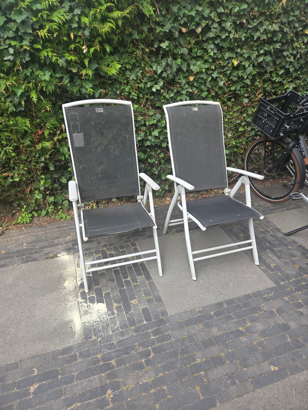 Twee tuinstoelen 7 standen gebruikt, Tuin en Terras, Ophalen, Gebruikt, Textileen, Verstelbaar