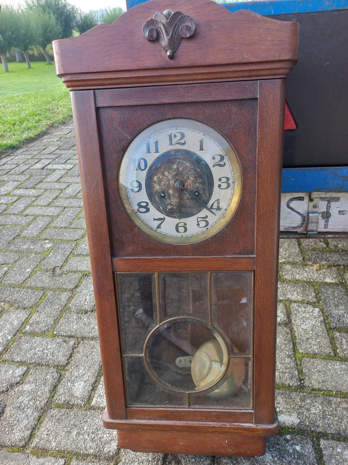 Antieke eiken klok - 80 cm hoog, goed werkend, Ophalen