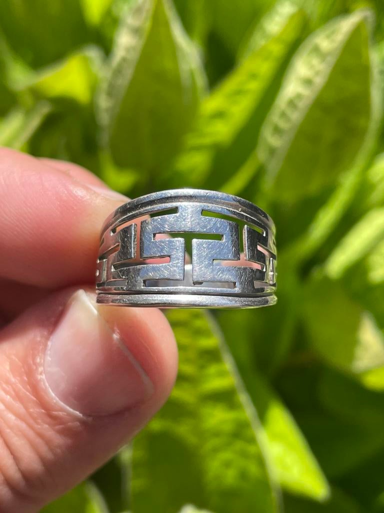 zilveren vintage meander ring, 19 tot 20, Ophalen of Verzenden, Zo goed als nieuw, Nvt