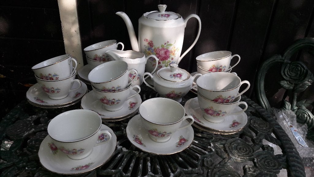 Koffieservies Chodziez met grote bloemboeketten / roze roos, Ophalen of Verzenden