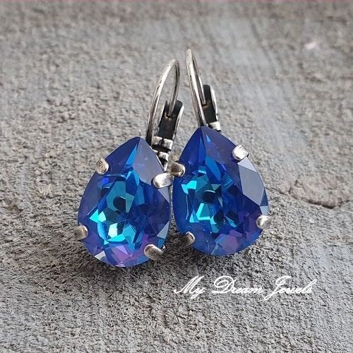 Oorbellen Belle met Swarovski Druppel "Cr Royal Blue Delite, Met kristal, Overige materialen, Hangers, Nieuw