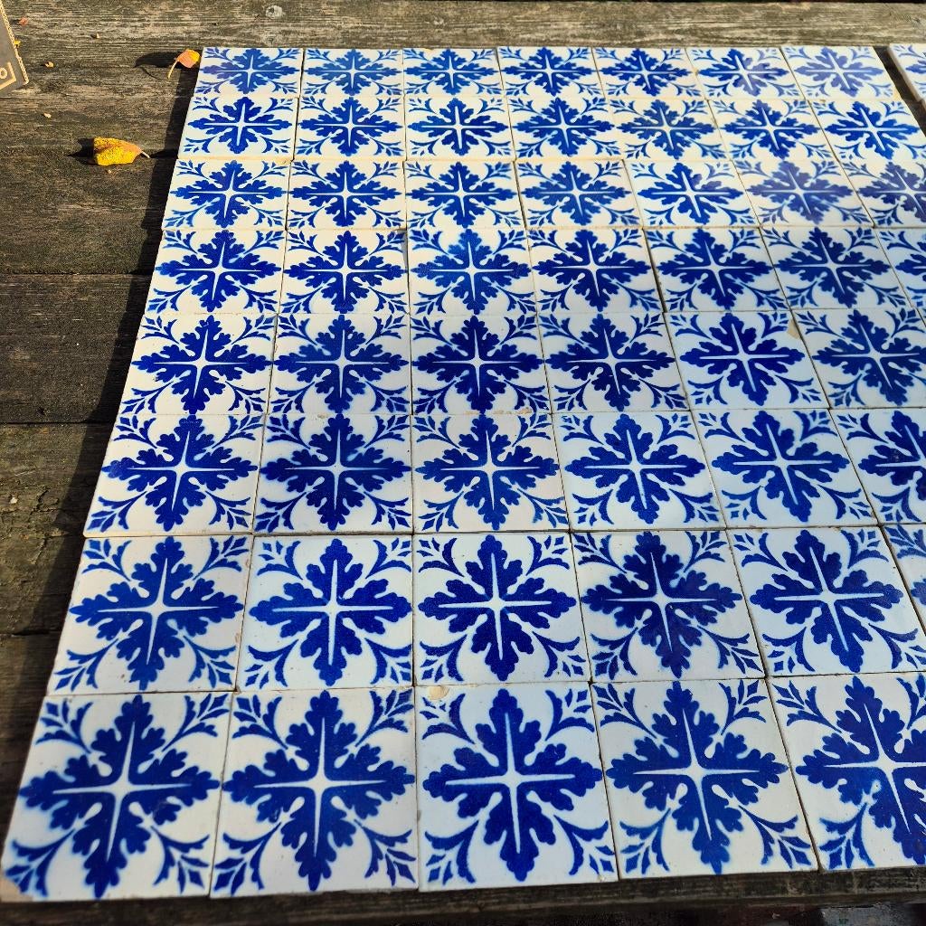 Set van 56 antieke wandtegels 13x13 cm blauw wit, Ophalen