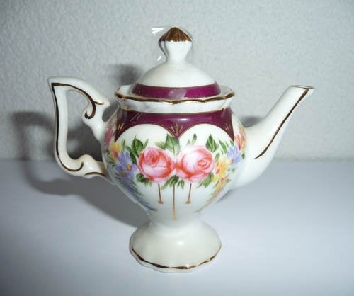 miniatuur theepot met bloemmotief, Ophalen of Verzenden, Zo goed als nieuw