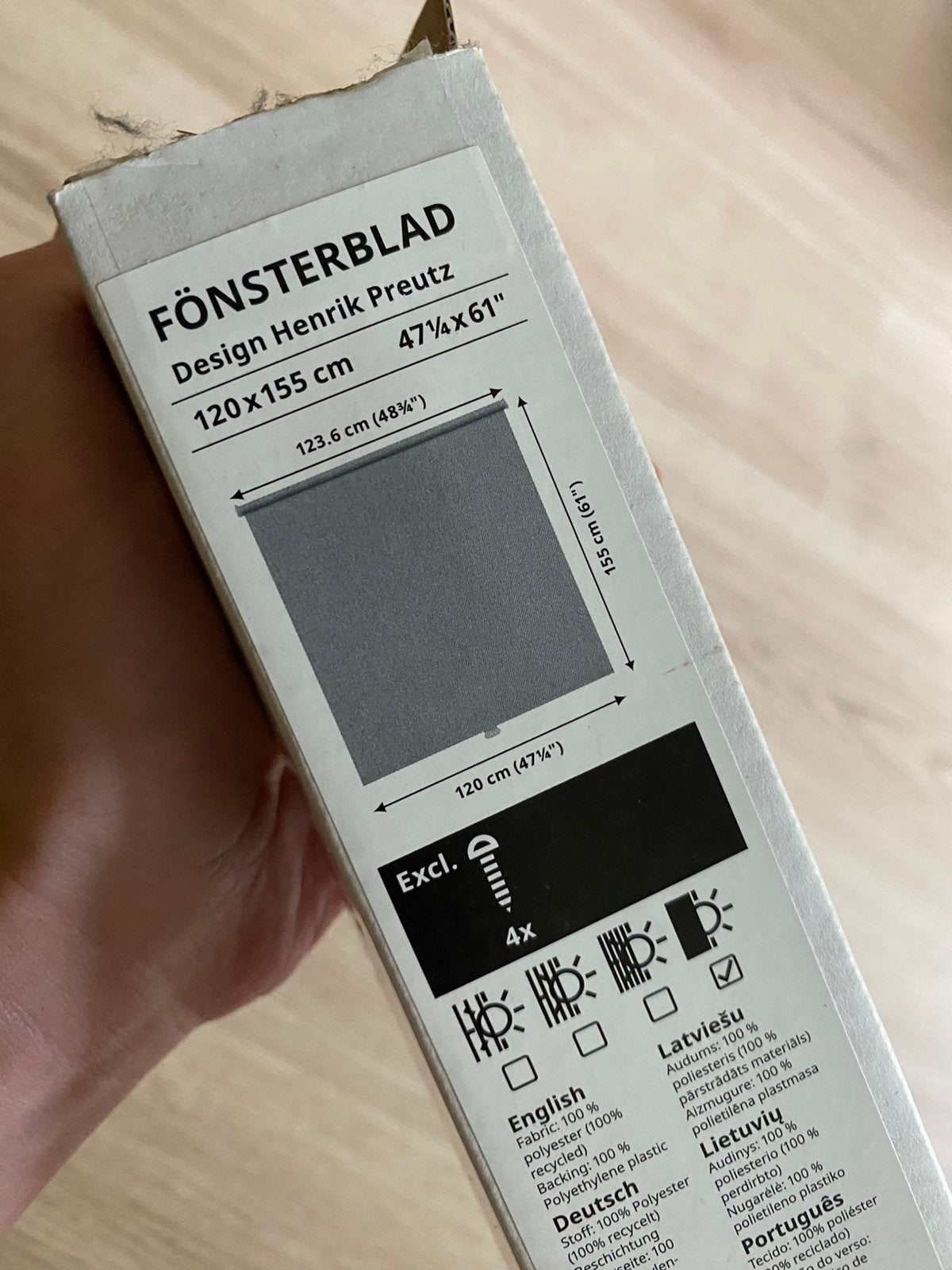 FÖNSTERBLAD verduisterend rolgordijn - 120x155cm - grijs, Ophalen, 120 cm, Verduisterend, Nieuw