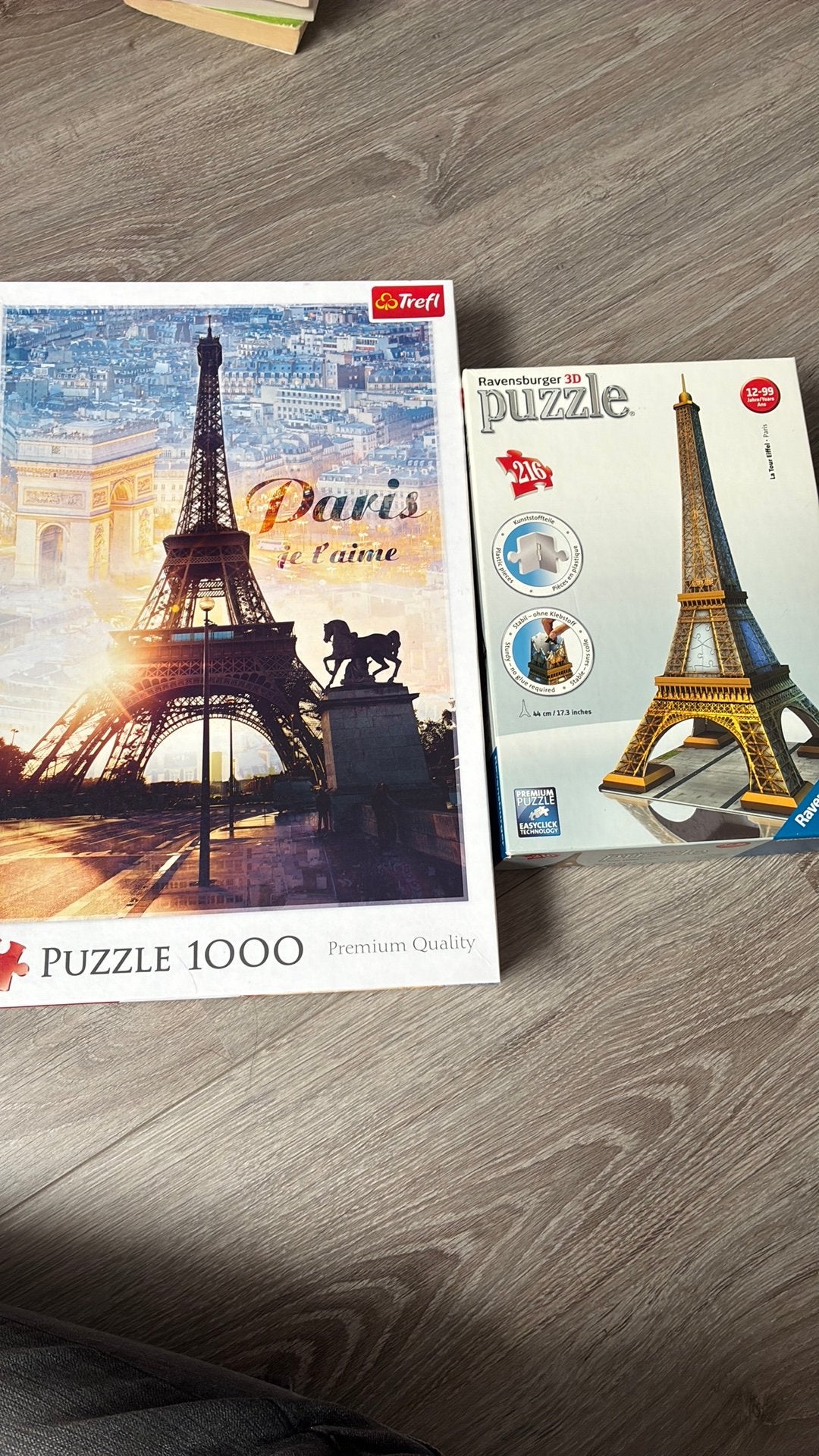 2 Puzzels eiffeltoren goedkoop, Hobby en Vrije tijd, Denksport en Puzzels, Ophalen of Verzenden, 500 t/m 1500 stukjes, Zo goed als nieuw