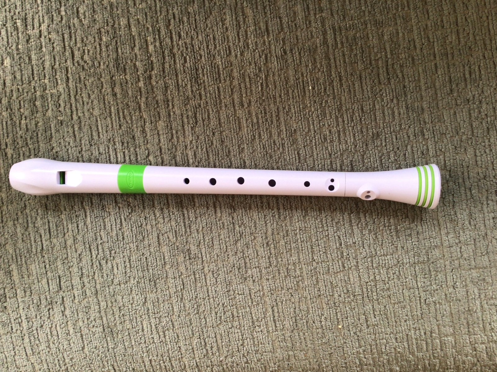 Witte kunststof blokfluit met groene accenten, Muziek en Instrumenten, Ophalen of Verzenden, Gebruikt, Sopraan of Sopranino, Kunststof