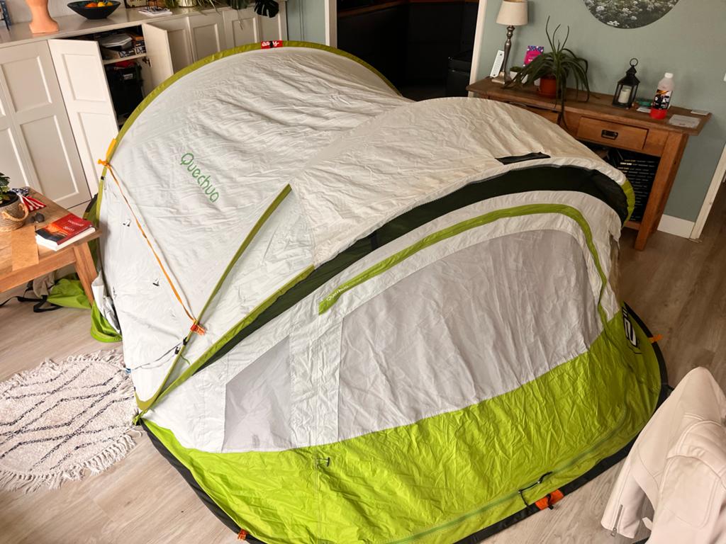 Quechua 2 Seconds XL Illlumin Fresh 3-persoons tent, Caravans en Kamperen, Tenten, Ophalen, Gebruikt, Tot en met 3