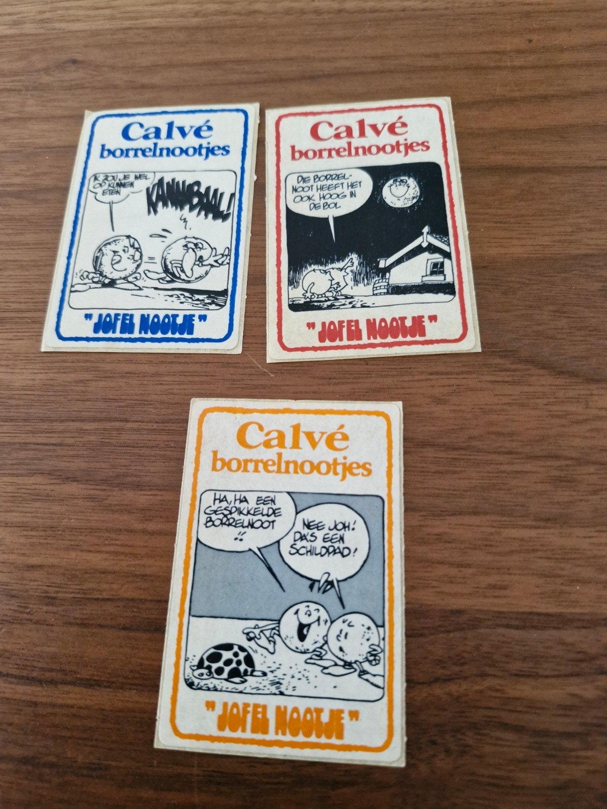 9548  Calvé Borrelnootjes Jofel Nootje Stickers (3 stuks), Ophalen of Verzenden, Gebruikt, Overige typen