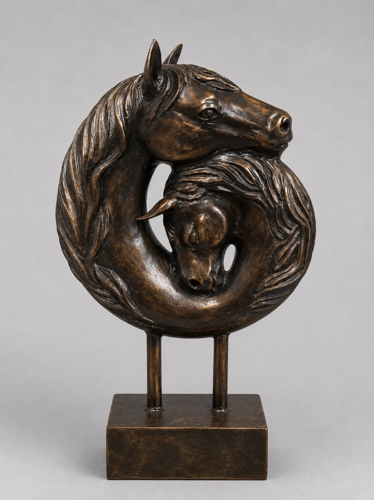 DUBBELE PAARDENHOOFD / bronzen beeld