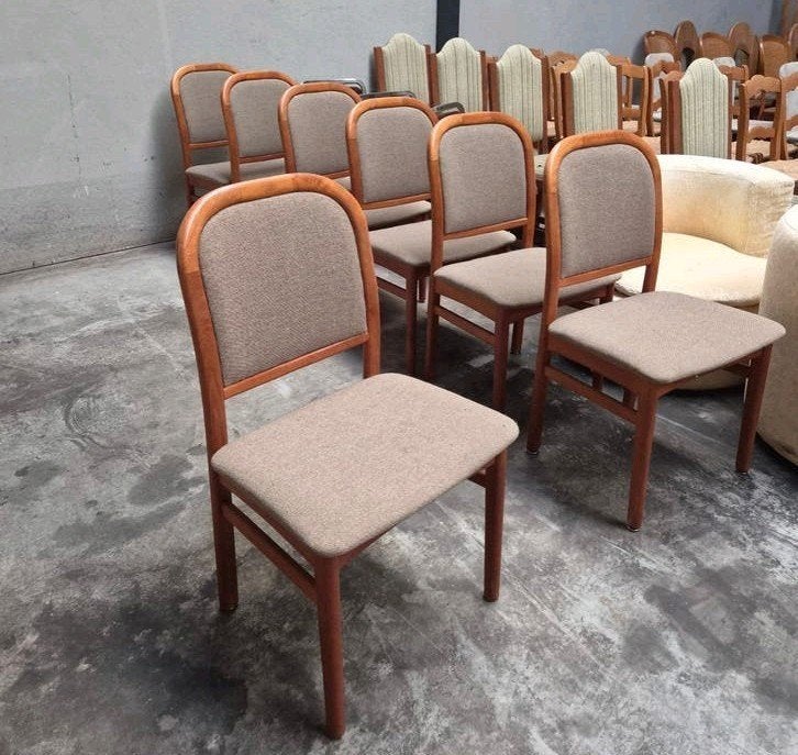Set van 7 vintage teakhouten eetkamerstoelen met gebogen rug, Ophalen