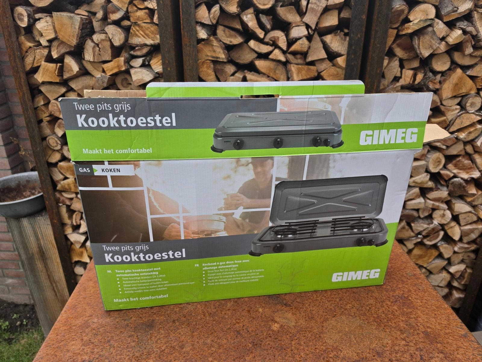 Gimeg 2-pits kooktoestel met drukregelaar en slang, Ophalen