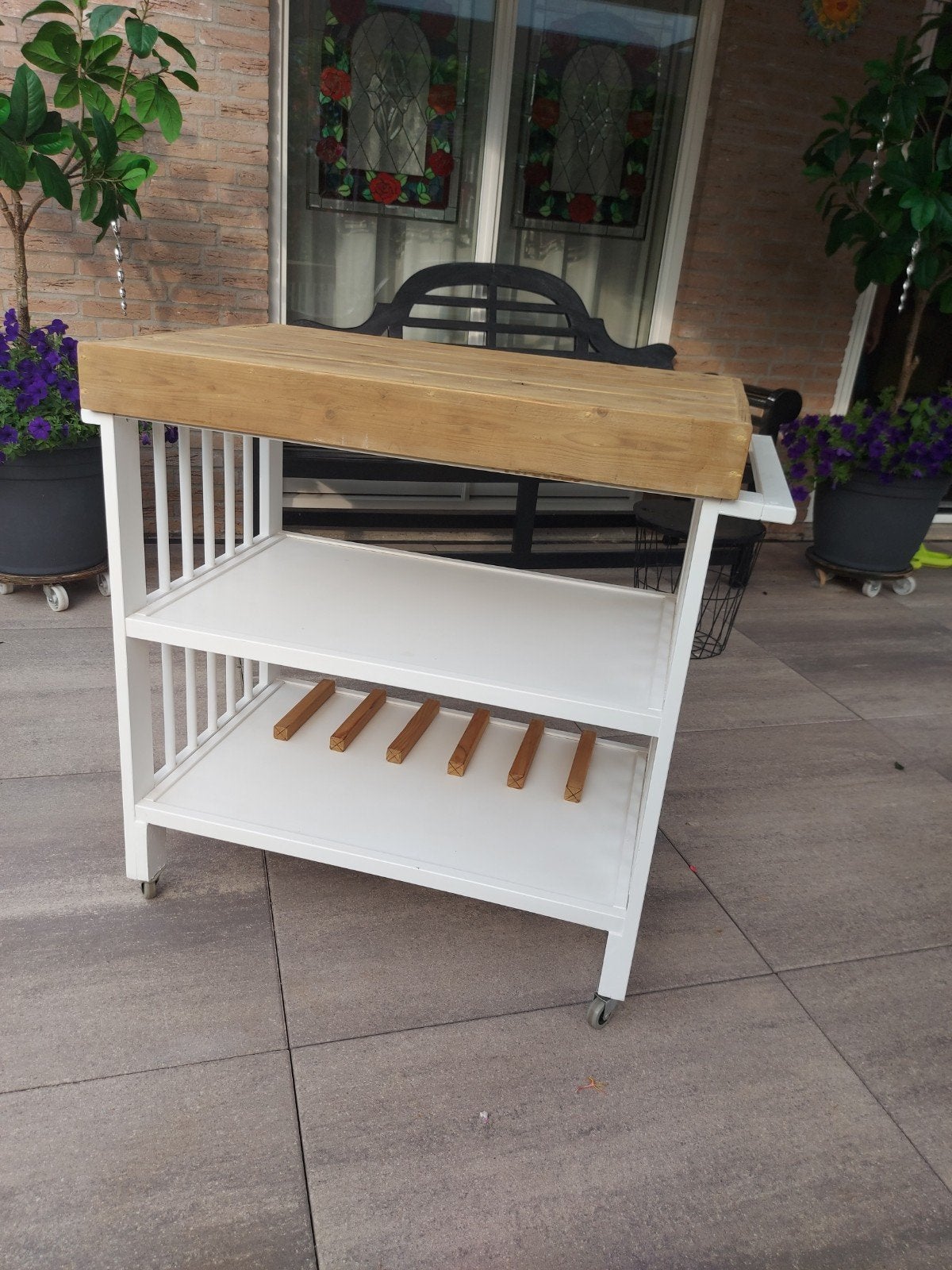 Witte Keukentrolley met Houten Blad en Wieltjes, Ophalen, Gebruikt, Hout, Keukentrolley