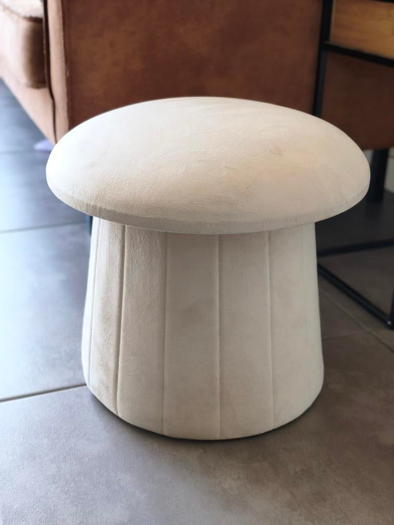Crème velours poef paddestoel model, Minder dan 50 cm, Rond, Minder dan 50 cm, Ophalen of Verzenden