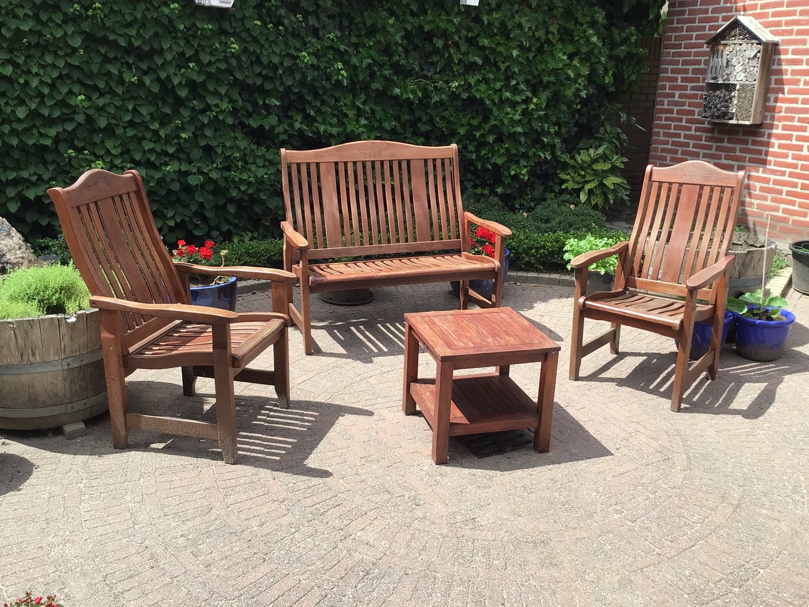 Houte tuinmeubel set van 2stoelen, bank en tafeltje, Tuin en Terras, Tuinsets en Loungesets, Ophalen, Zo goed als nieuw, Teakhout