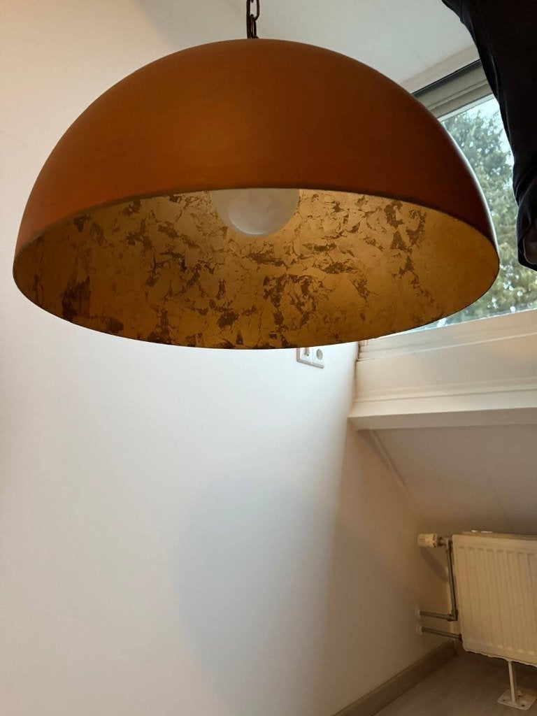 Grote industriële hanglamp roestbruin/goud 60 cm koepel, Huis en Inrichting, Lampen | Hanglampen, Ophalen, Zo goed als nieuw, Overige materialen