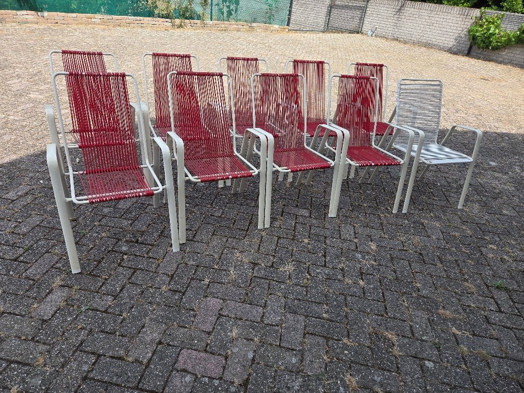 Vintage spagetti stoelen jaren 50-60, 10 stuks, Ophalen, Gebruikt, Rood, Spagetti stoelen