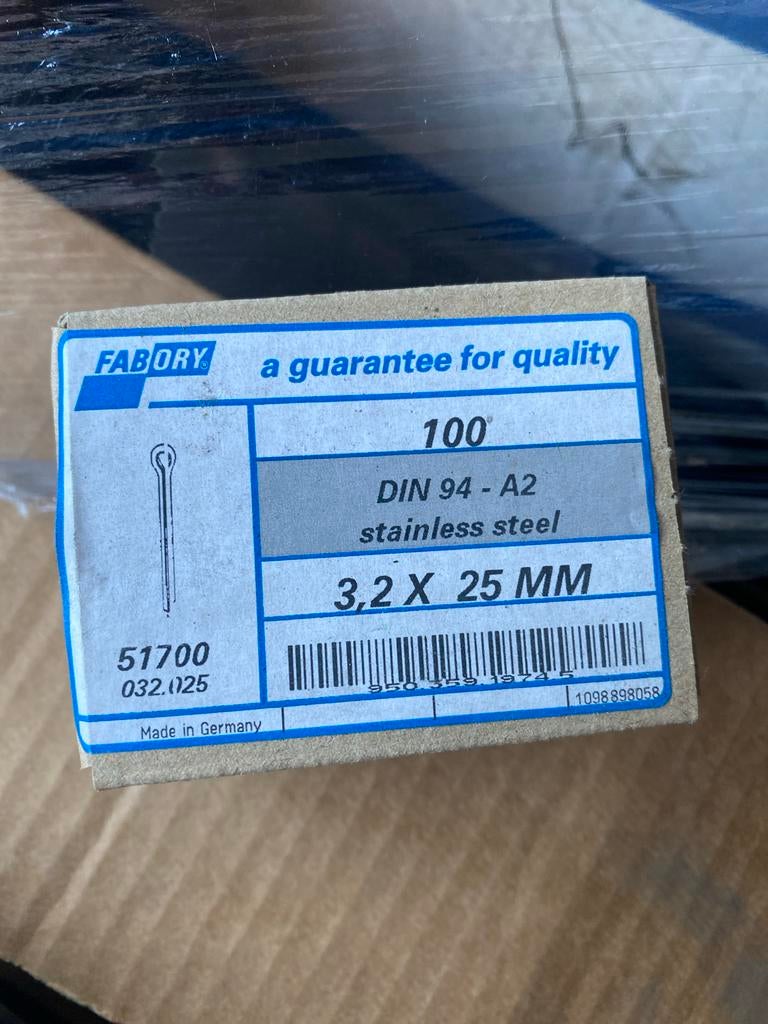 25x Nieuwe Fabory DIN 94 - A2 RVS Splitpennen 3,2 x 25 mm, Onbekend, Nieuw, Ophalen of Verzenden, Onbekend