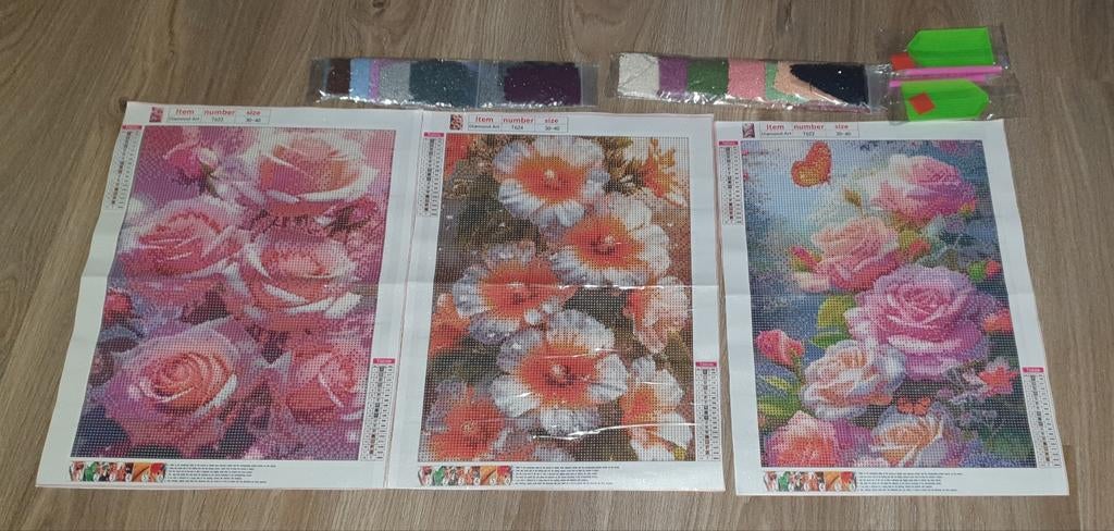 3 Diamond Painting Kits Rozen en Bloemen 30x40 cm, Hobby en Vrije tijd, Overige Hobby en Vrije tijd, Ophalen of Verzenden, Nieuw