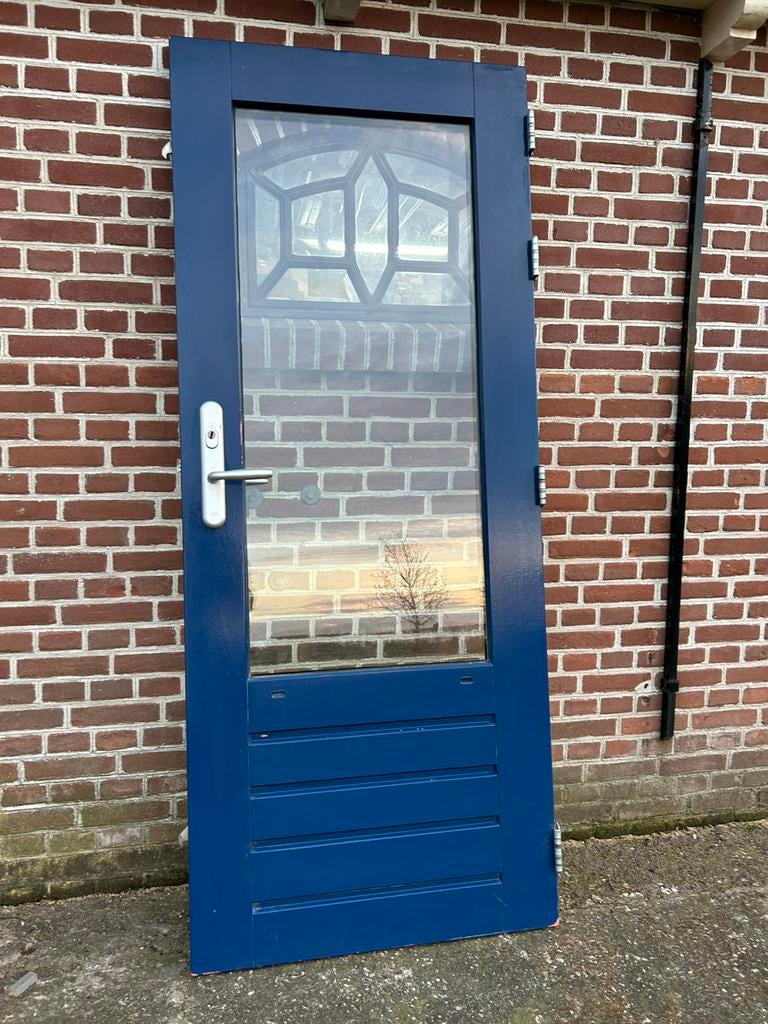 Hardhouten achterdeur 3puntsluiting 82,7x201,5cm., Ophalen, 80 tot 100 cm, 200 tot 215 cm, Glas