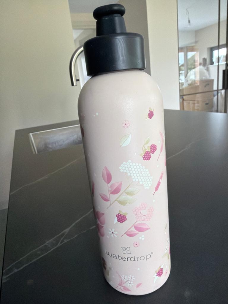 Metalen Waterdrop fles - Roze met bloemenprint, Ophalen of Verzenden, Zo goed als nieuw